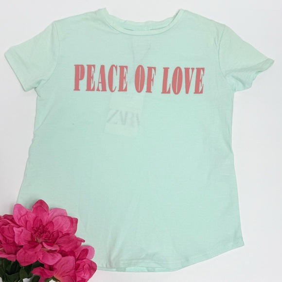Zara Peace of love kids shirt size size 6 green and pink NWT - Picture 1 of 5